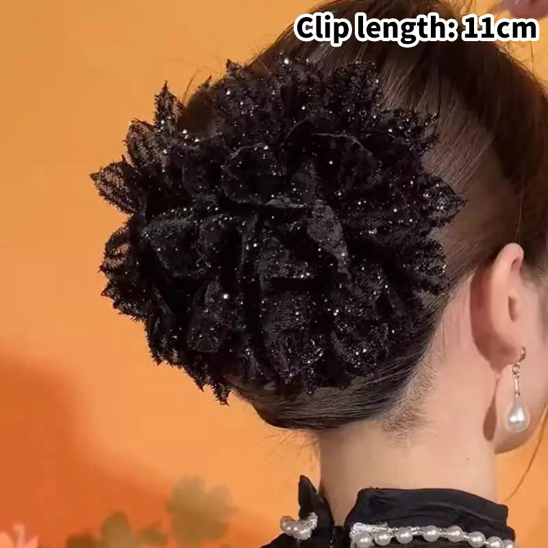 Kẹp Tóc Hoa Lưới, Màu Đen Thời Trang, Dành Cho Nữ, Kẹp Tóc Đuôi Ngựa Cá Mập, cài tóc, Kẹp Tóc Càng Cua Hoa Thanh Lịch, Phụ Kiện Tóc 7