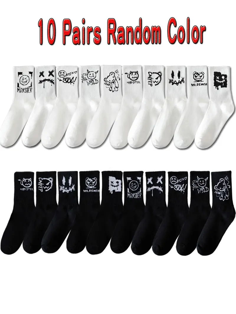 Product Introduction of Random Men's Halloween Themed Mid-calf Socks, Casual Comfortable Breathable Socks for Daily Wear, Men's Socks for All Seasons, Socks Pairs 0