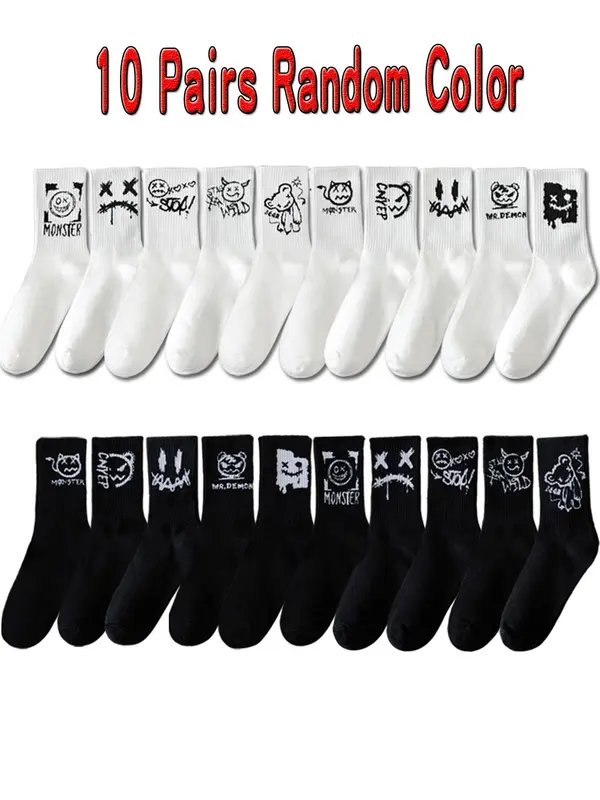 Random Men's Halloween Themed Mid-calf Socks, Casual Comfortable Breathable Socks for Daily Wear, Men's Socks for All Seasons, Socks Pairs 0