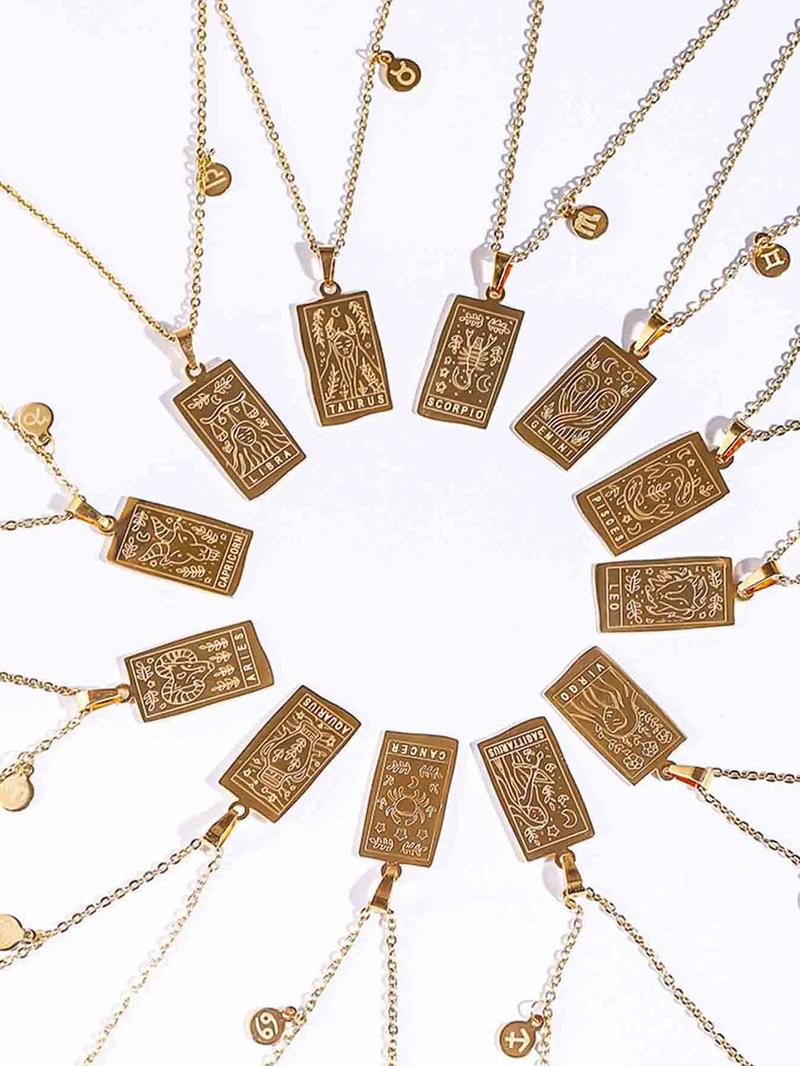 Product Introduction of Constellation Design Pendant Necklace for Women, Stainless Steel Jewelry for Party, Daily Clothing Decor, Trendy All-match & Exquisite Jewelry for Birthday Gift 4