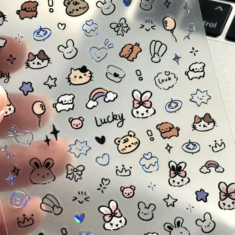  2 Tấm Miếng Dán Hình Động Vật Hoạt Hình Lấp Lánh Decal Nhựa Tự Dính Hoàn Hảo Cho Sổ Tay và Trang Trí Móng Tay Sử Dụng Một Lần Thiết Kế Không Đều với Bề Mặt Bóng Họa Tiết Thỏ Dễ Thương và Chủ Đề Thú Cưng Phù Hợp Cho Bề Mặt Nhựa 