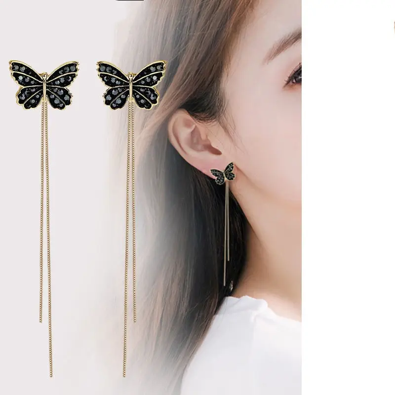 Black  Long earrings French Fashion Design Sense Studs earrings
