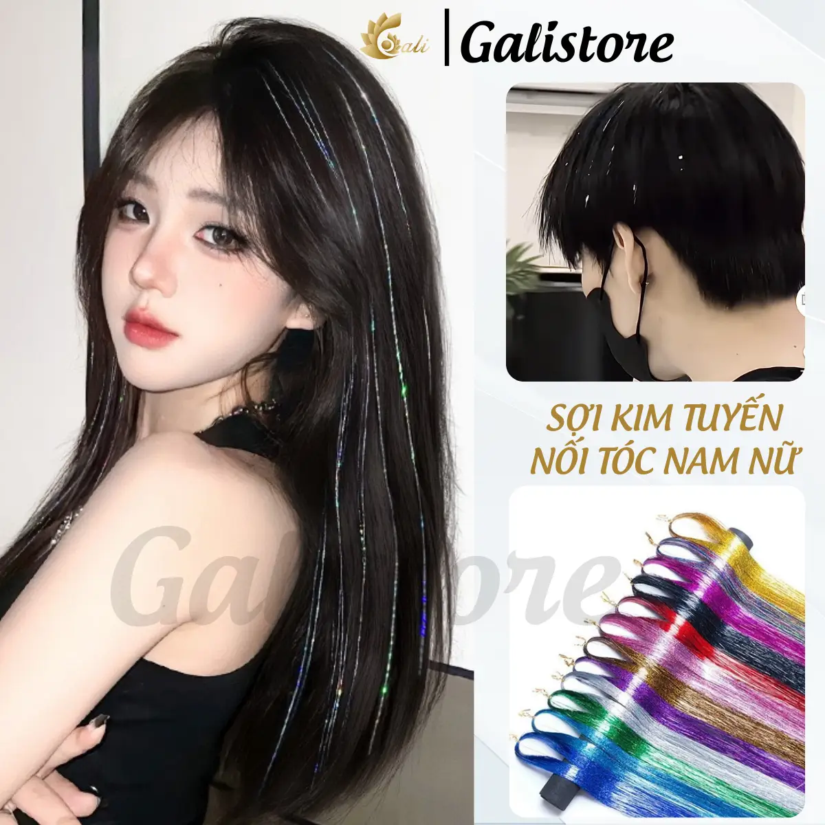 Sợi Kim Tuyến nối tóc CHỊU NHIỆT 200 dây line dài 123cm Bling cho Salon Nam Nữ light Cao cấp Galistore Wig Tóc Giả thời trang