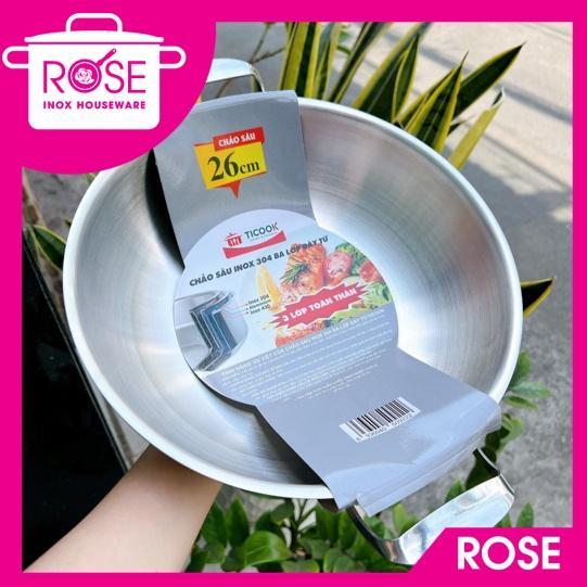  Chảo Sâu Inox 304 Ba Lớp Đáy Từ Ticook - Chảo 2 quai sâu 3 lớp 304 toàn thân Cao Cấp 