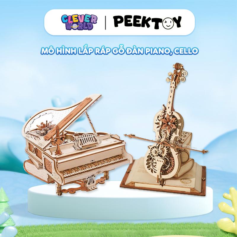 Mô Hình Lắp Ráp Hộp Nhạc Dây Cót Robotime ROKR Piano, Cello, Mô Hình Gỗ Chuyển Động Music Box Clever Box