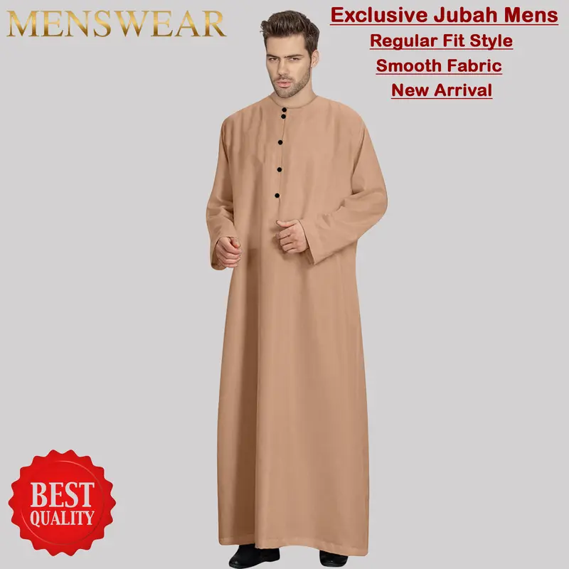 Jubah Men Pria Round Neck Polos Kancing Laki Laki baru design arab 0