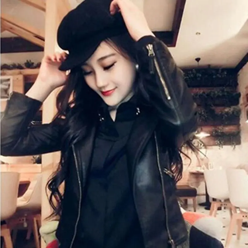 Quần Áo Nữ, Bộ Sưu Tập Mùa Xuân Và Mùa Thu Mới, Da, Dáng Ôm, Phong Cách Hàn Quốc, Dáng Ngắn, Áo Khoác Da Pu Nhỏ Xe Máy, Áo Khoác Cỡ Lớn G, 2024 2