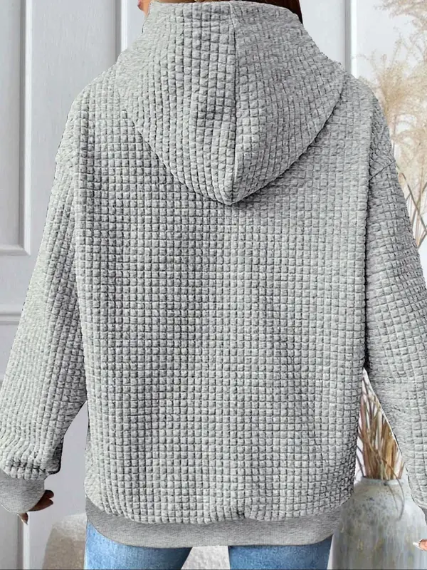 Women's Random Waffle Print Hoodie, Casual Long Sleeve Hooded Sweatshirt for Spring & Fall, Fashion Women's Top for Daily Wear 4