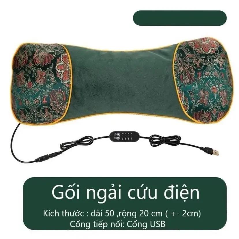 Gối Ngải Cứu Cắm Điện Làm Nóng Cổ Giúp Giảm Đau Vai Gáy Cổ Gối Kê Cổ Thảo Dược Hương Thơm Thảo Mộc Massage Máy Massage