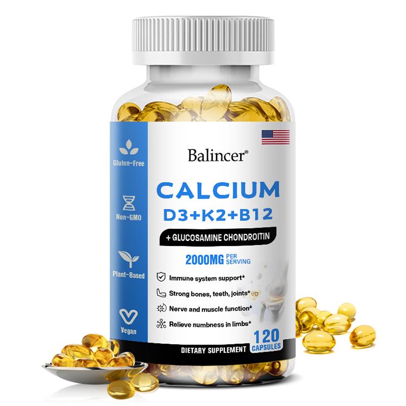 Balincer Calcium Vitamin D3+K2+B12 Glucosamine Chondroitin Dietary Supplement 2000 mg per serving su