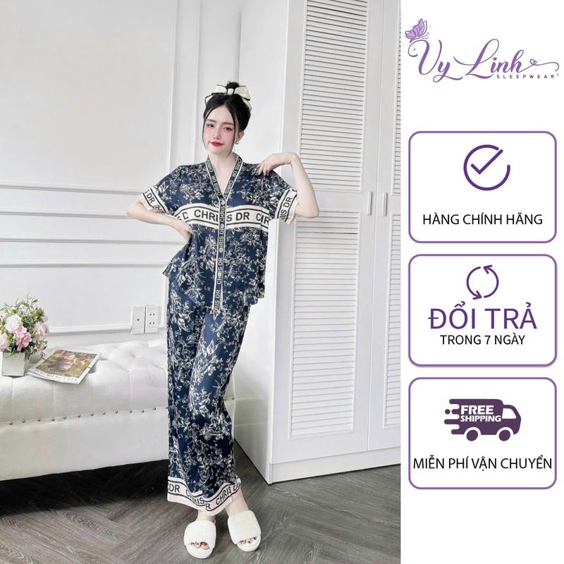 Bộ Đồ Ngủ Quần Dài Cổ Y Dành Cho Nữ Hoạ Tiết Dễ Thương Chất Liệu VảI Lụa Latin Cao Cấp S1080 pijama _ dobo tay ngan