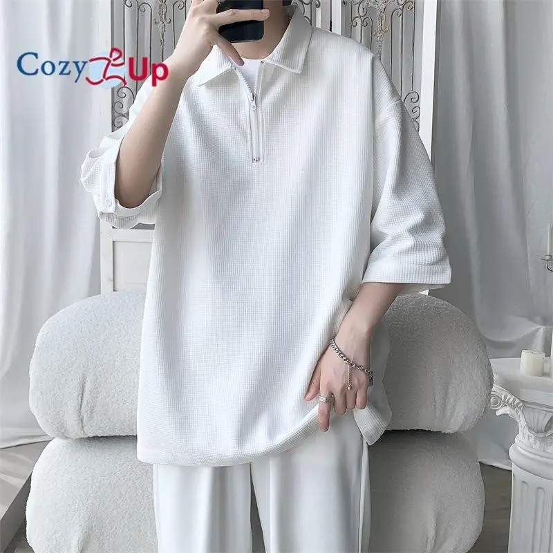 Cozy Up Men's Zipper Polo Shirt Casual Short Sleeve Polo T Shirt Classic Fit Shirts
