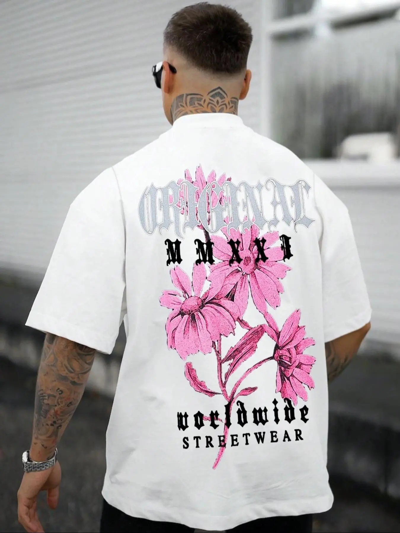 Men's Floral & Letter Print Short Sleeve Tee, Regular Fit Casual Round Neck T-Shirt for Summer, Streetwear Top for Men