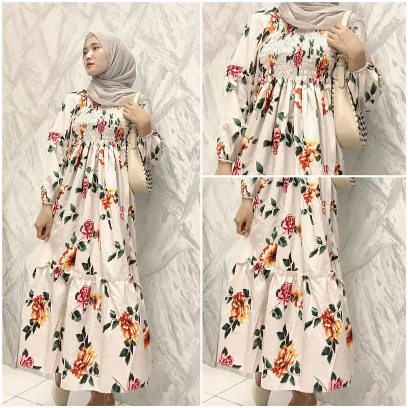 BEFA - Long Dress Andini Smock Sabrina Motif Kekinia Bahan Katun Mikro Casual Wanita Midi Panjang 5