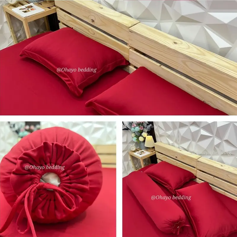 [OHAYO] Bộ ga thun lạnh 4 món 12 màu gồm: 1 ga bo chun, 2 vỏ gối nằm, 1 vỏ gối ôm 4