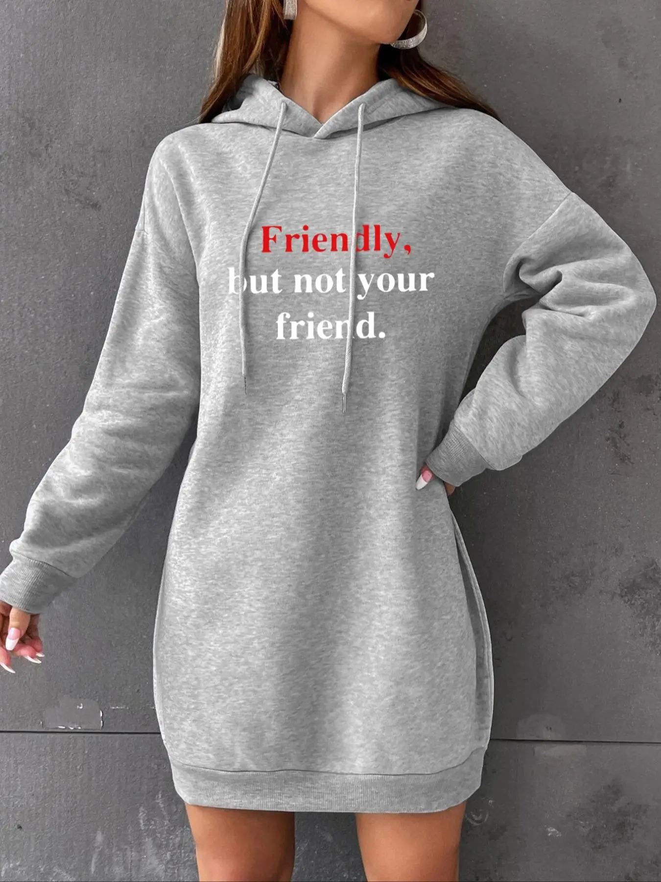 Women's Letter Print Thermal Lined Drawstring  Hoodie Dress, Fashion Casual Long Sleeve Hooded Sweatshirt Dress for Daily Holiday Outdoor Wear, Women Dress for Fall & Winter