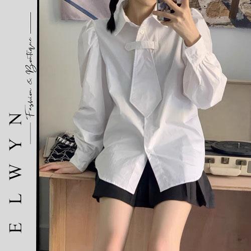 Áo sơ mi trắng nữ dài tay bồng kèm cà vạt liền ELWYN EL102