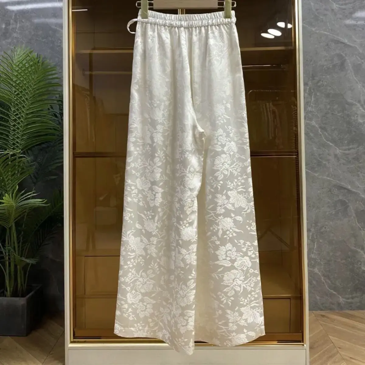 & National Style Jacquard Chinese 2025 High Waist Drawstring Elastic Wide Pants Women Loose Drape Narrow Straight Casual Pants