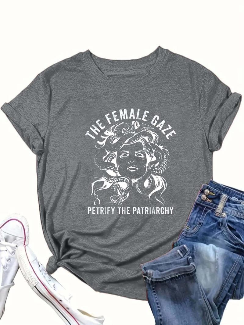 Product Introduction of 【Plus Size】 Cartoon & Letter Print Round Neck Tee, Fashion Casual Crew Neck Short Sleeve T-Shirt for Daily Outdoor Wear, Women Clothing for Summer 6