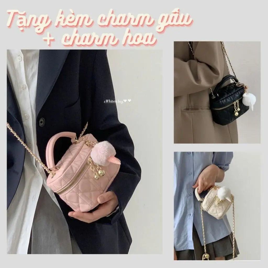 Túi xách nữ da Pu thiết kế tiểu thư sang chảnh dáng hộp phong cách Hàn Quốc hàng QCCC HEYYI SHOP TX44