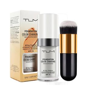 Color Changing Foundation with Makeup Brush, 2 Counts/set Long Lasting Natural Makeup Moisturizing Oil Control Cream, Makeup Product, Valentine's Day Gift