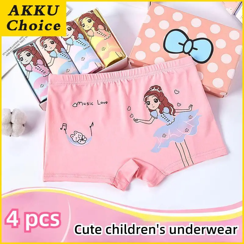 Set Seluar Dalam, Rekaan Comel, 4PCS / set, Untuk Kanak-kanak Bersaiz Kecil dan Sederhana, Seluar Dalam Nipis, Seluar Boxer Bayi Perempuan, Pilihan AKKU