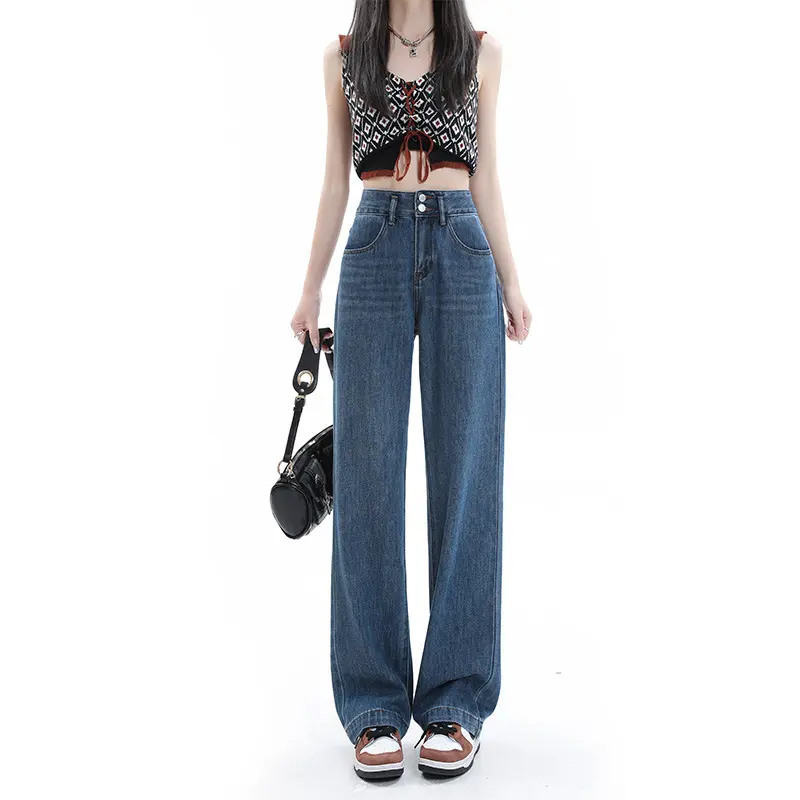 Q1333-95cm- Kisuhi Quần jean  Suông Tencel Mềm Mại Thoáng Mát Nữ Women Pants Ong 1