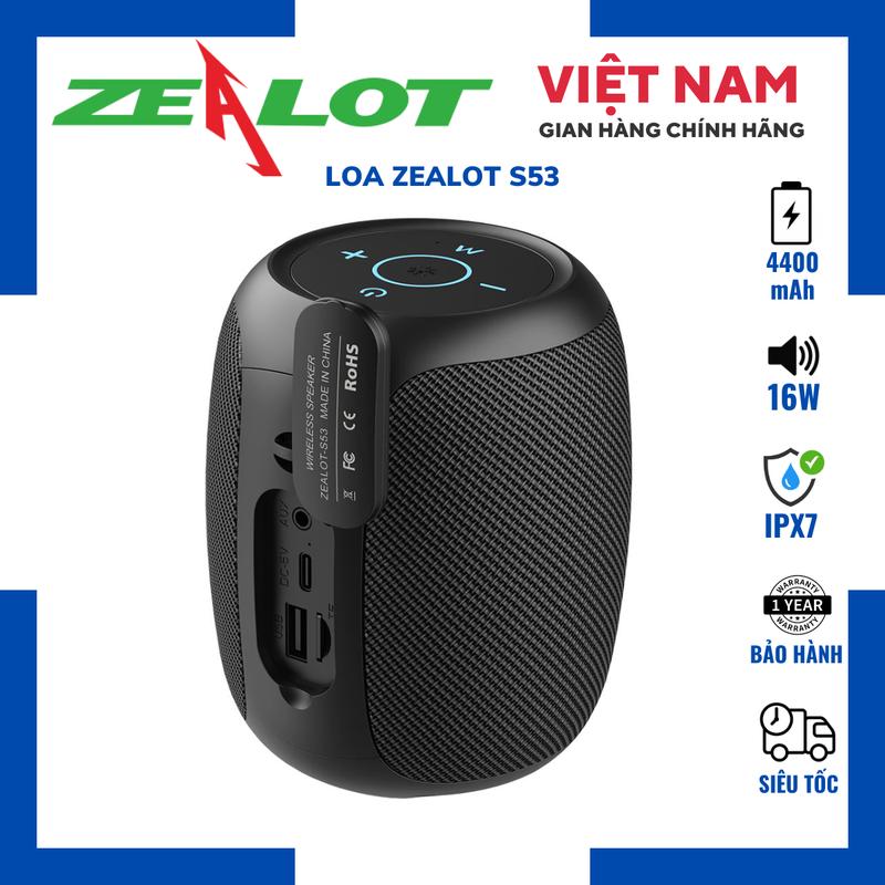 TẶNG NHẠC Loa Bluetooth Zealot S53 & s49 Kháng Nước IPX7 Cầm Tay Mini Công Suất 16W Bass Mạnh Đèn Led Cổng Sạc Type-C Pin 4400 Nhập Khẩu Chính Hãng Chuyên Nghe Nhạc