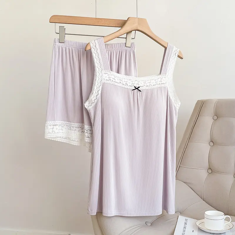 Summer Girly Style Lace Suspenders Pajamas with Chest Pad Good-looking Lightweight Breathable Strap Shorts Home Wear Suit