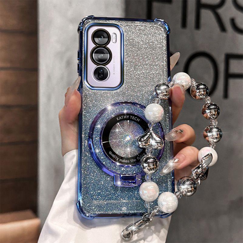 Product Introduction of Casing For OPPO Reno 12 Reno 12 Pro Reno 12F 5G Phone Case Electroplated Four Corner Anti Drop Flash Magnetic Suction Mobile Phone Holder Bracket Lanyard Shell Back Cover 9