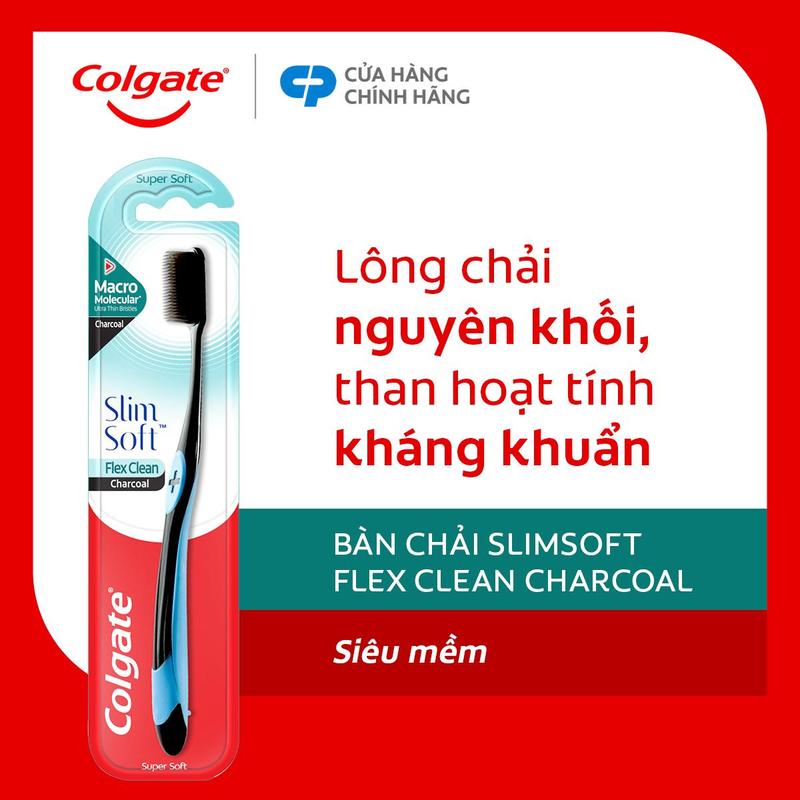  Bàn chải đánh răng Colgate than hoạt tính kháng khuẩn Slimsoft Flex Clean Charcoal nguyên khối 