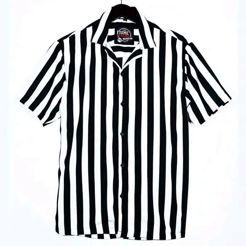 Kemeja Pendek Pria Motif Garis Santai Slim-Fitting Setrip Hitam Putih Bahan Cotton Premium - Variasi