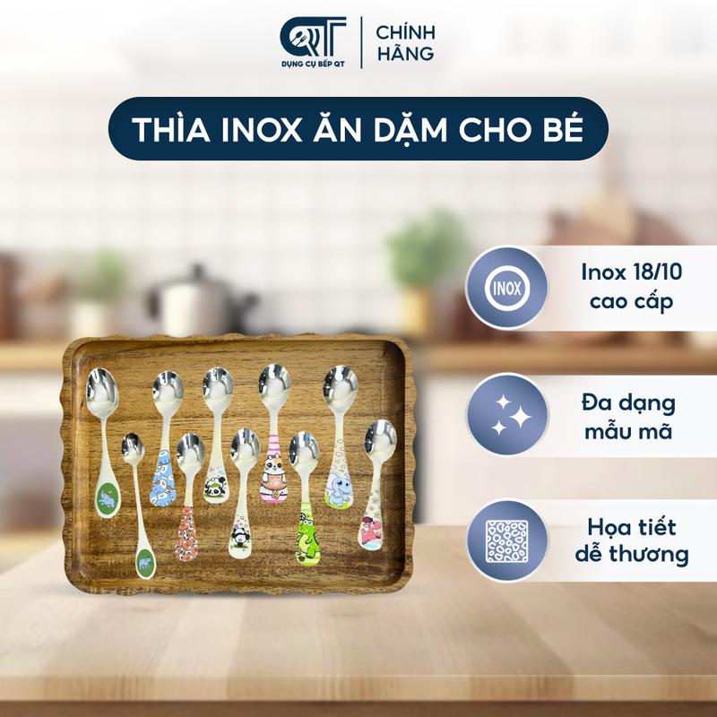  Thìa Inox Ăn Dặm Cho Bé Muỗng Tập Ăn Inox Cao Cấp Họa Tiết Dễ Thương - QT KITCHENWARE 
