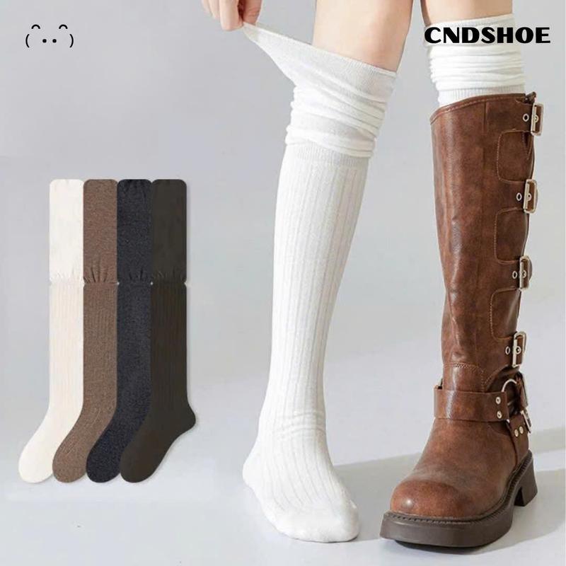 Cndshoe - Tất Vớ Đùi Cho Nữ Cao Cấp Cổ Cao Vân Sọc Giúp Thon Chân Vớ Dài Qua Đầu Gối Women Voi tất da nhún Nhung t at trang nu tat cocaonu