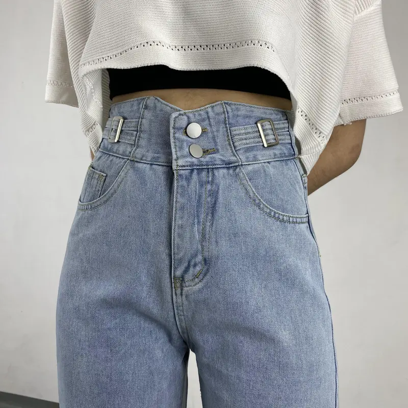 Celana Panjang Jeans Loose Hight Waist Model Denim Model Unfinished Cut HW Korean Style DFS P547 2