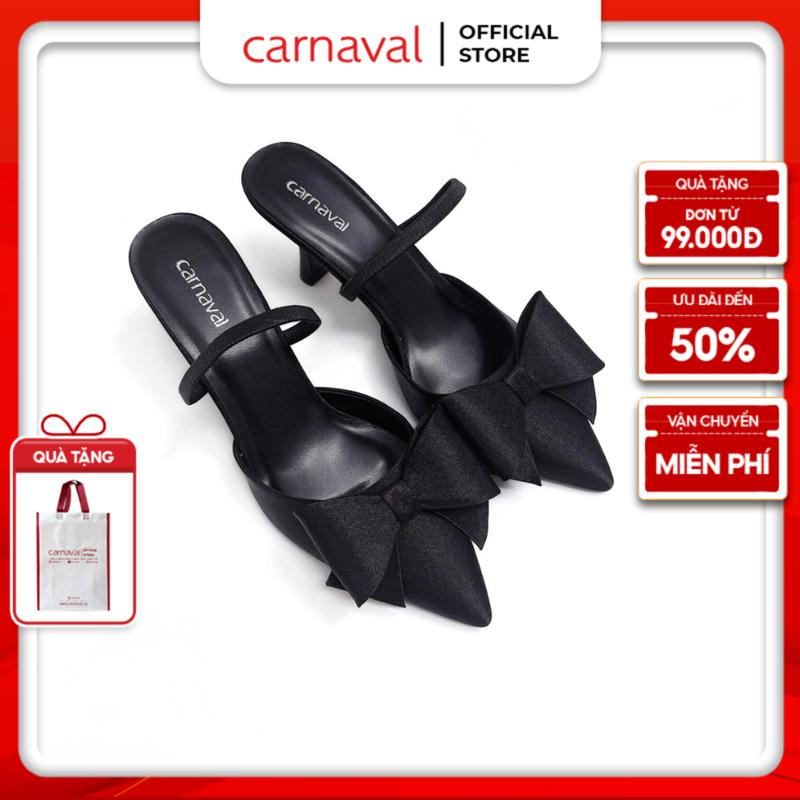 Dép Cao Gót Nữ Đính Nơ Carnaval Mũi Bít Nhọn Gót Nhon Cao 7cm Kiểu Dáng Thanh Lịch - VS147