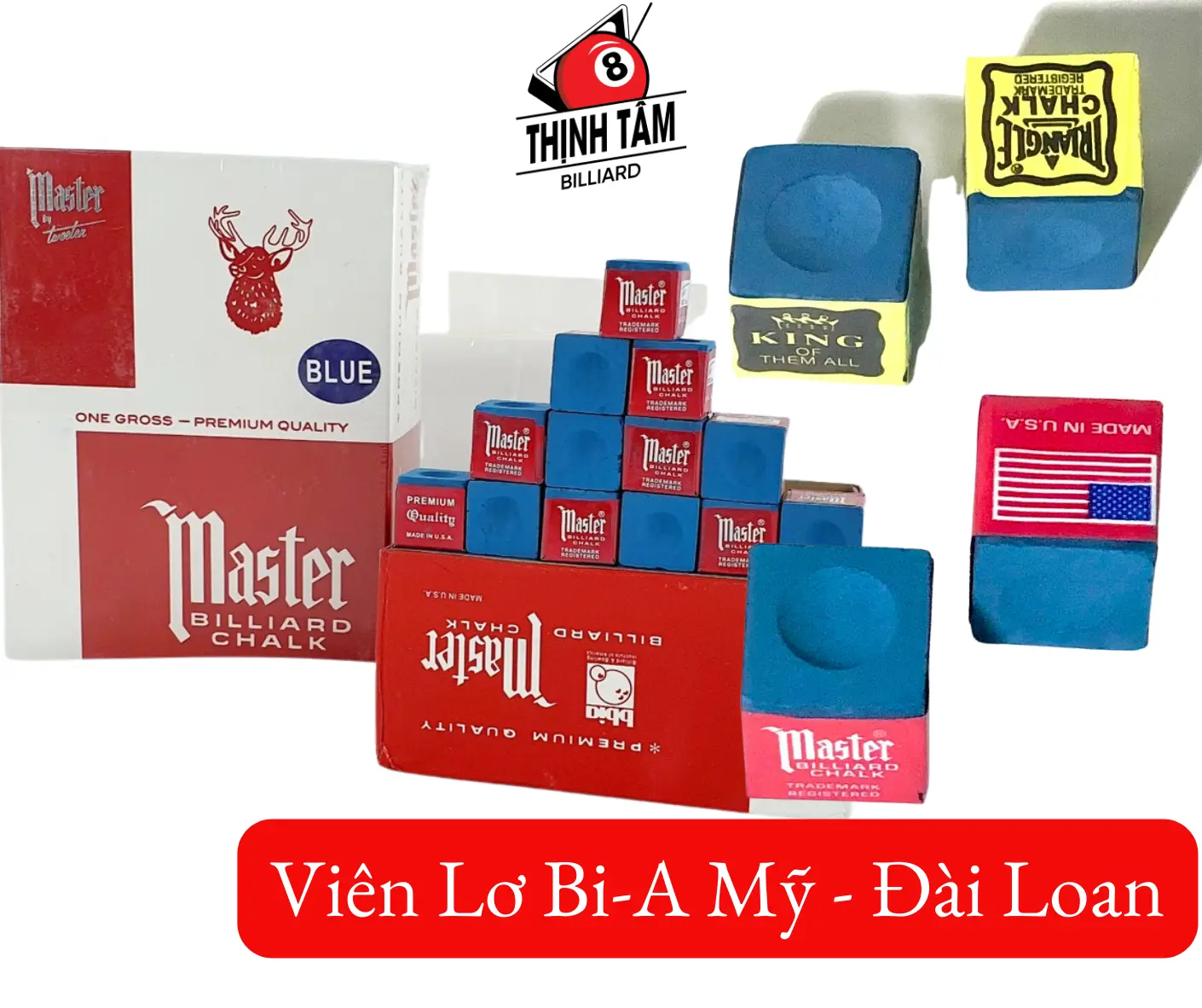 [THỊNH TÂM] Viên Lơ Bida Mỹ Master Triangle Cao Cấp Chuẩn Vàng Xanh Đỏ - Mua 10 Tặng 1