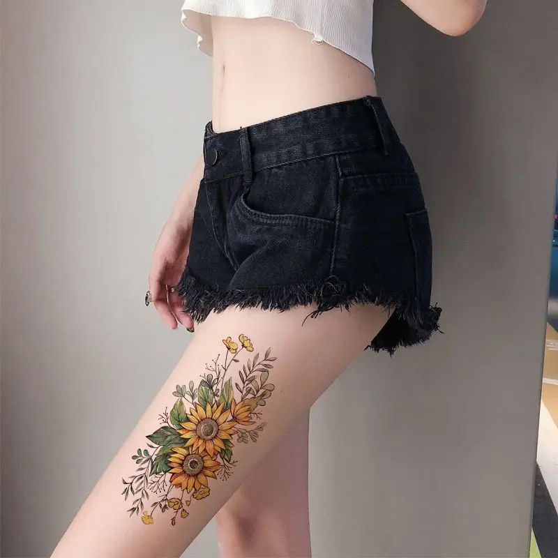 Miếng Dán Hình Xăm Hoa Hướng Dương, Không Thấm Nước Và Bền, Phong Cách Ins, Cho Cánh Tay, Lưng, Cánh Tay Và Bụng, Che Sẹo, Hình Xăm Mô Phỏng 2