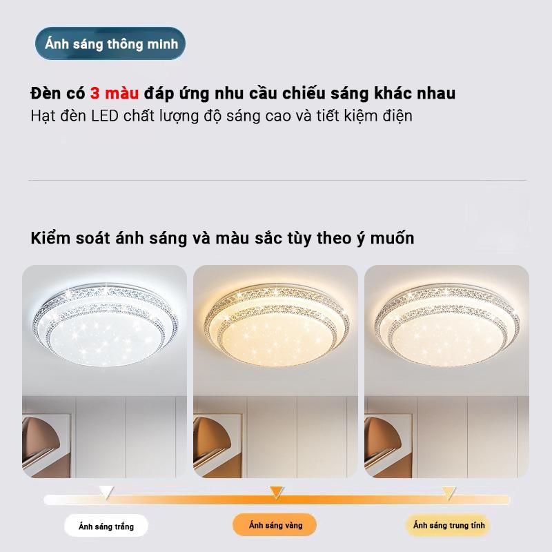 Đèn ốp trần LED/ phòng ngủ, phòng ăn/ 3 màu (trắng, vàng, trung tính)- phối màu vô hạn/kèm điều khiển từ xa (Bảo hành 12 tháng) 6