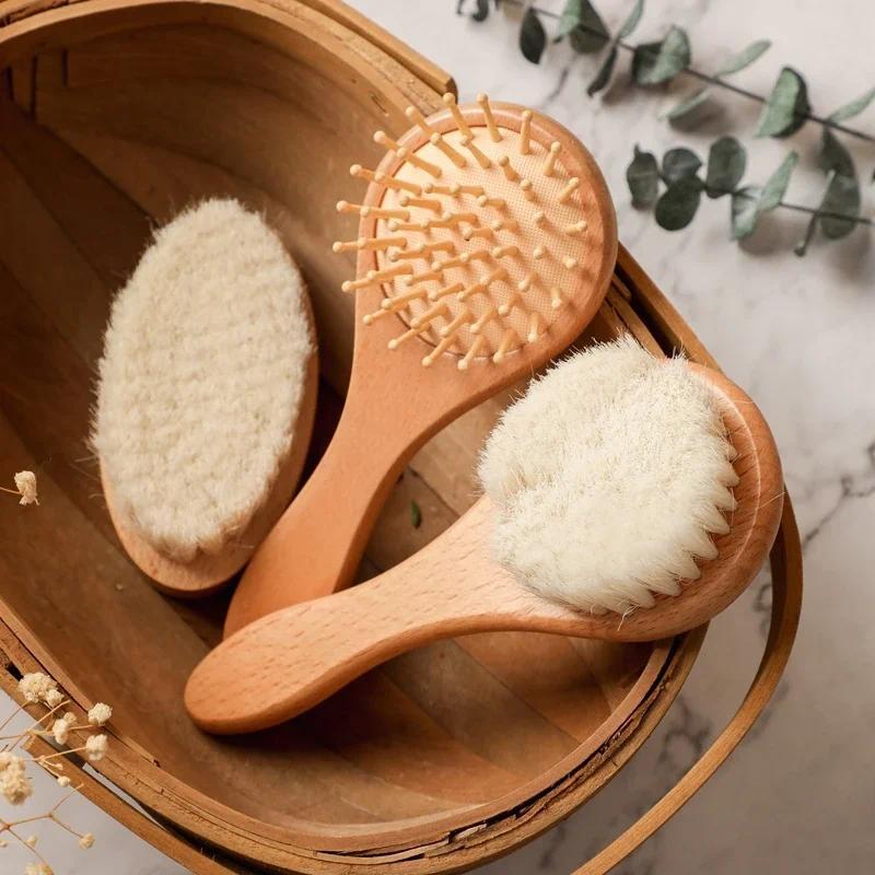 Baby Natural Wooden Hair Brush Round Shape Wooden Massage Comb - TikTok ...