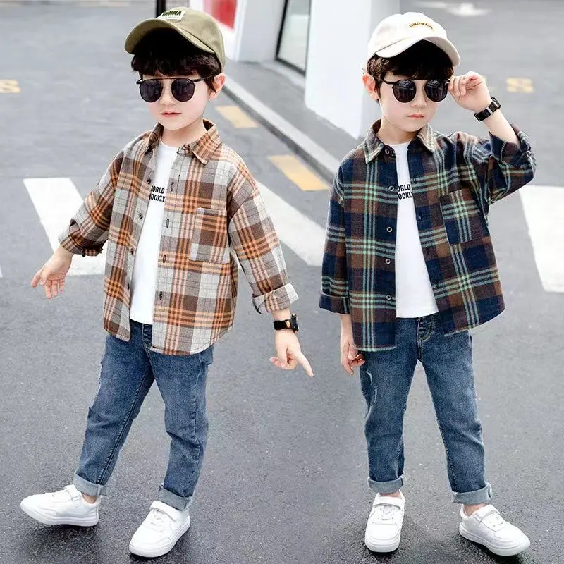 Áo Sơ Mi Kẻ Sọc Cho Bé Trai, Quần Áo Trẻ Em, Dài Tay, Thích Hợp Cho Mùa Xuân Và Mùa Thu, Trung Và Lớn, Áo Sơ Mi Mùa Thu, Thời Trang, Phong Cách Hàn Quốc, Hàng Mới Về 2024 0