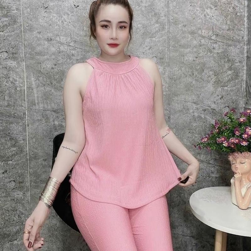 Đồ bộ lửng nữ Thun xốp nhật co dãn có túi, áo cổ yếm, size 40-70kg Women bộ ngủ lụa bigsize bo sleep home pijjama set bongu  pijama macnha đũi Hoodie Boxy