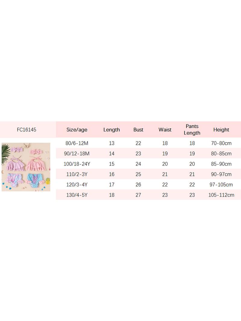 Product Introduction of Toddler Baby Girl Smoothy Soft Swimsuit Halter Ruffles Tops Mermaid Shorts Headband Bathing Suit Swimwear 3Pcs Bikini Set 6 12 18 24 Months 2-3 Years Old Kid 0