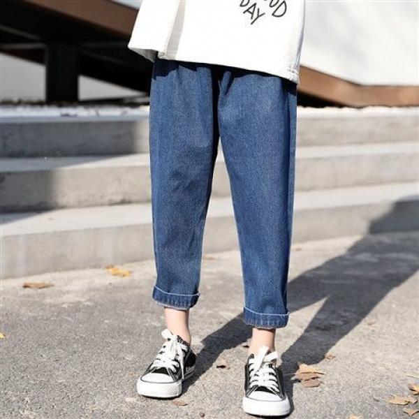 Product Introduction of Seluar Jeans Perempuan, Koleksi Musim Bunga dan Musim Luruh, Ketibaan Baru pada 2024, Sesuai untuk Kanak-kanak, Seluar Panjang, Seluar Loceng Bawah Elastik Langsing, Sesuai untuk Kanak-kanak Sederhana dan Besar 15