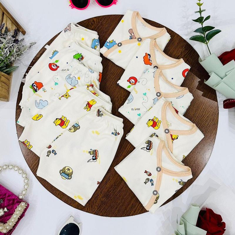 [ Tặng Vòng Dâu Tằm ] Combo 4 Bộ cộc tay khuy chéo cho bé sơ sinh vải tăm lạnh co dãn mềm Quần áo bé trai bé gái Sandal