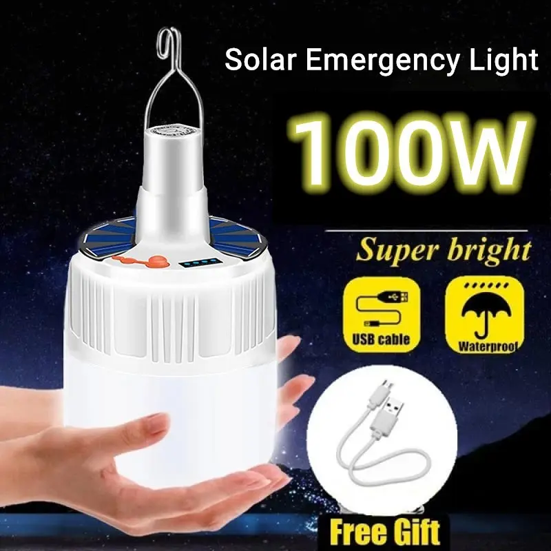 Lampu Camping LED Gantung Portable Tenaga Surya Bohlam LED Cas USB