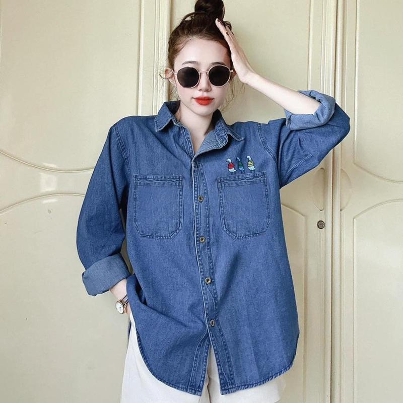 Áo Sơ Mi Nữ Chất Jean bò Thêu Form Rộng Phong Cách Hàn Quốc Women Shirt Top somi hot địu trắng đa năng đễ thương