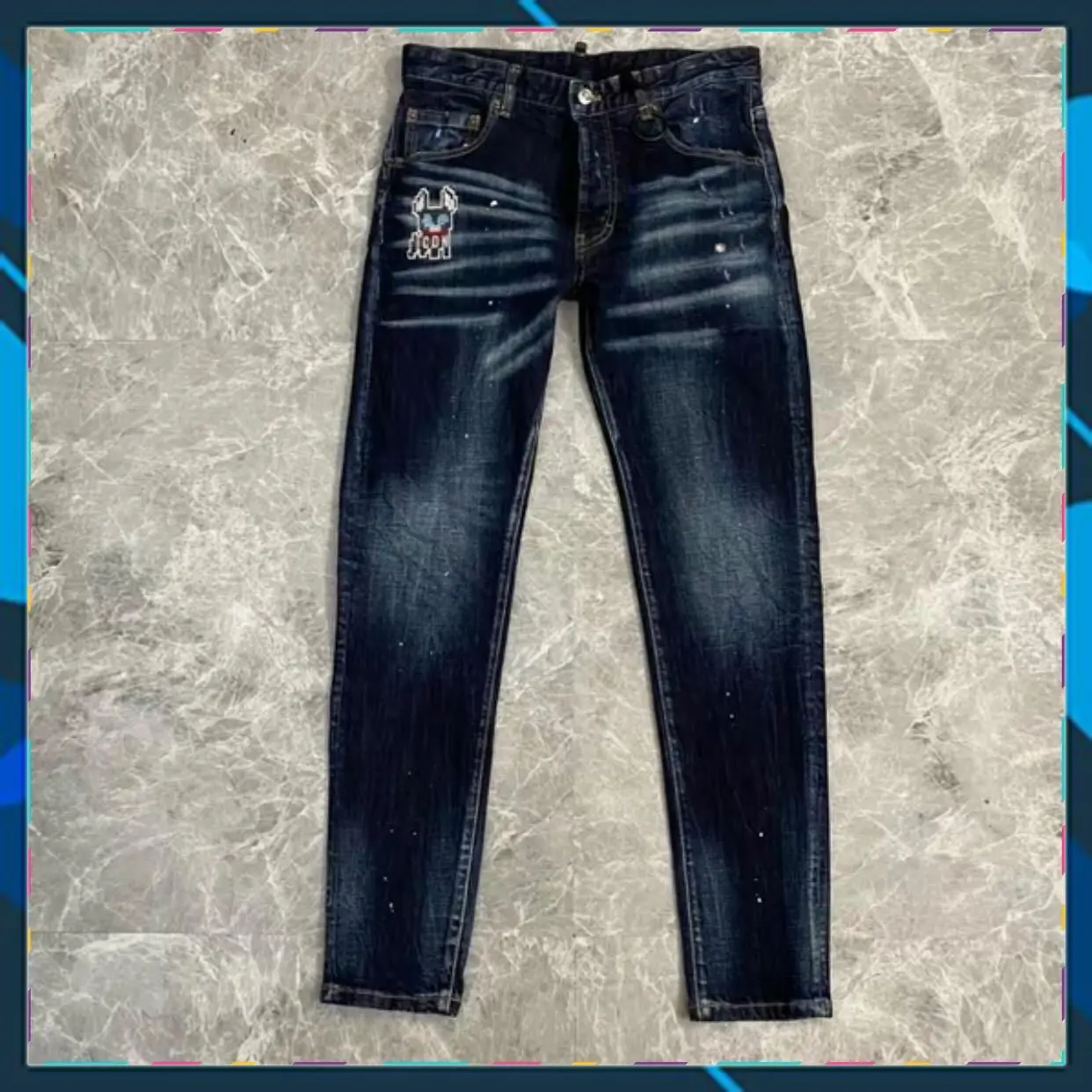 Quần jeans nam DS, Q xanh đậm hình chú chó