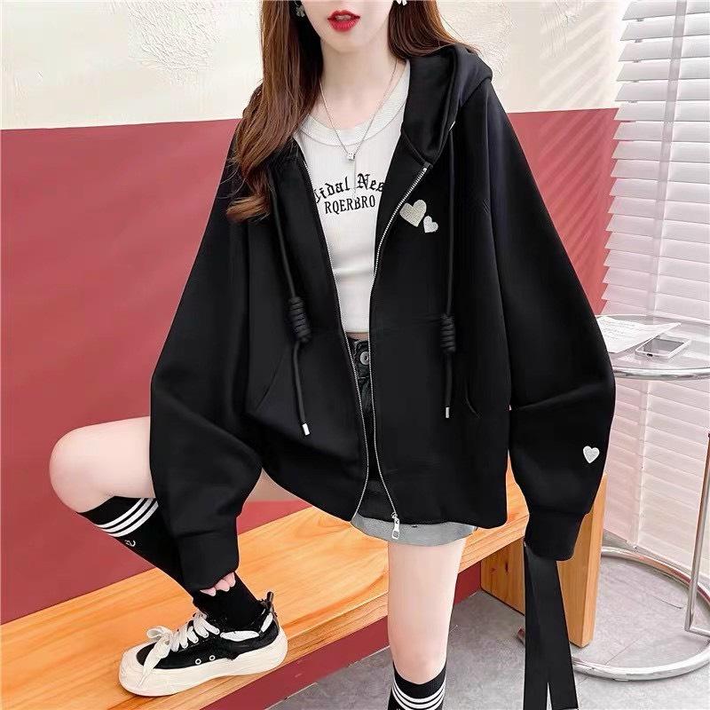 Áo Khoác Hoodie Form Rộng Nón 2 Lớp Thêu Hình Trái Tim Đôi Cực Xinh 5