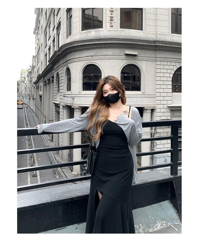 Product Introduction of Large Size Plump Girls Cold Hot Girl Split Fishtail Dress Backless Cardigan Summer New Slim Fit  Spaghetti Straps Dress 2
